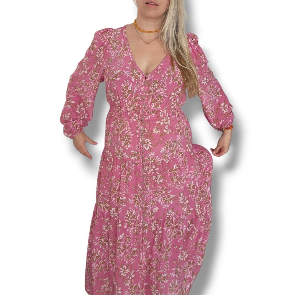 The Westside Collection Floral Maxi Dress in Pink Size M 100% Silk Boho Floral